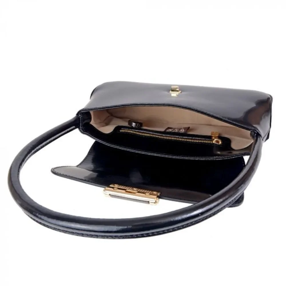 NWT Pratesi Firenze Black Polished Calf Leather Satchel Bag Italy